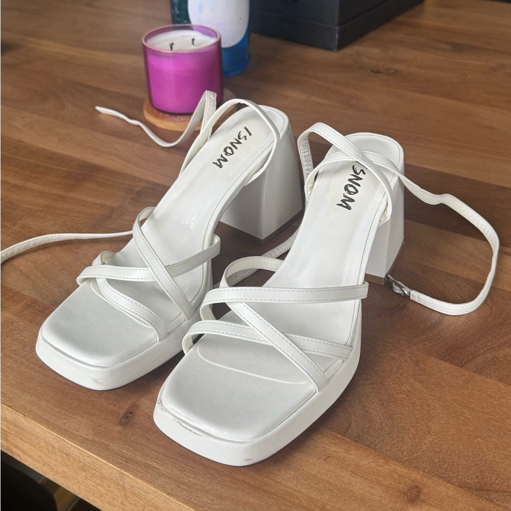 Monsi white block heels